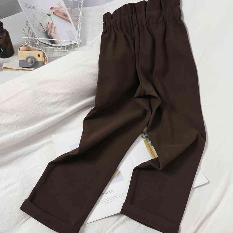 Nomikuma Autumn Winter Woolen Women Pants Korean Cross Lace Up High Waist Ankle Trousers New Solid Straight Pants 6D083 210427