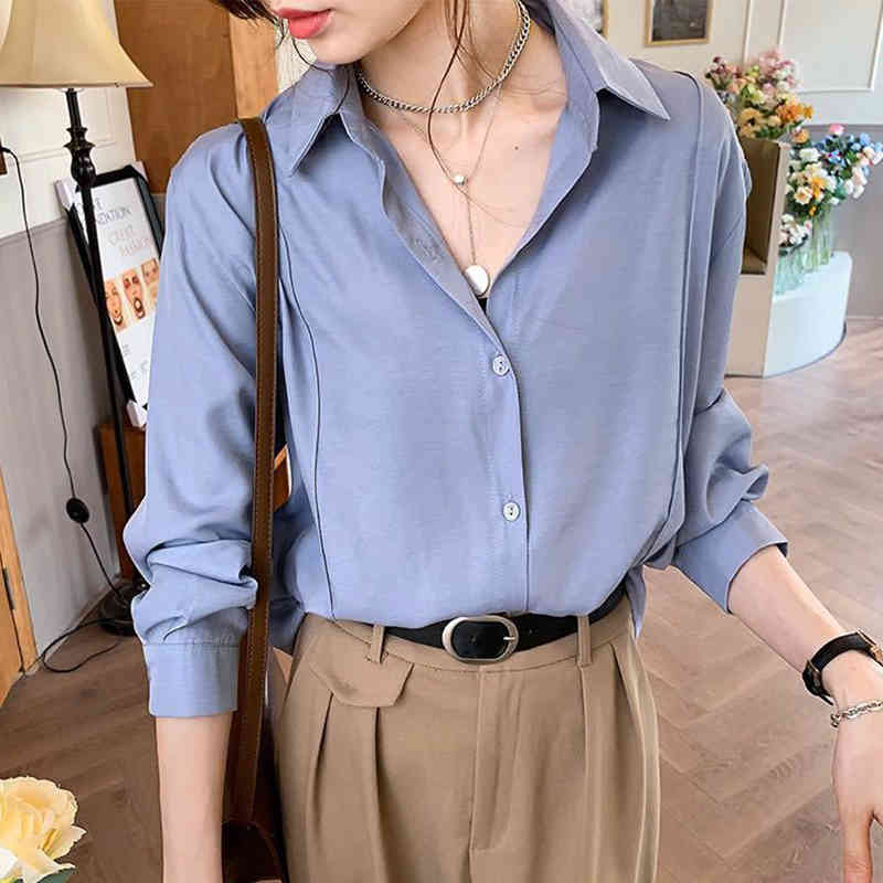 Spring Plus Size White Blouse Women Turn-down Collar Long Sleeve Top Button Up Casual Solid Shirt Tops Blusas Mujer 12603 210508