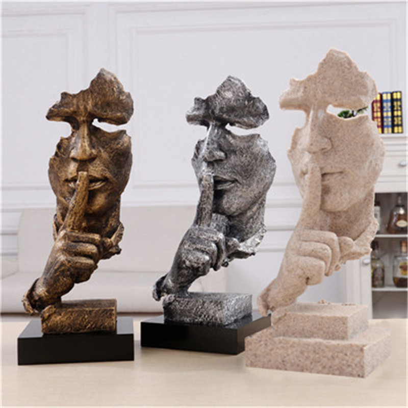 Thinker Statues Figurine Living Room Art Decor Furnishings Silence Is A Gold-European Sculpture Vintage Resin Crafts Decorations 210414