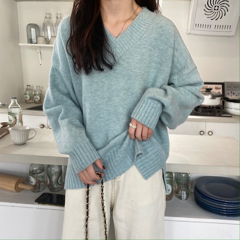 Comelsexy Simplicity Sweater Women V-Neck Pullovers Female Autumn Winter Korean Fashion Daily Lazy Wind Long Sleeve Tops 210515