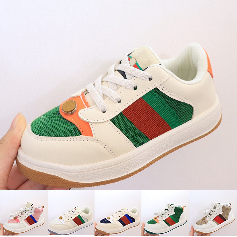 

Low Cut Mid Top Little Kids Designer Casual Sneakers Distressed Screener Blue Orange Green Red Couture collection White Multi-Color Children Fashion Shoes, #6