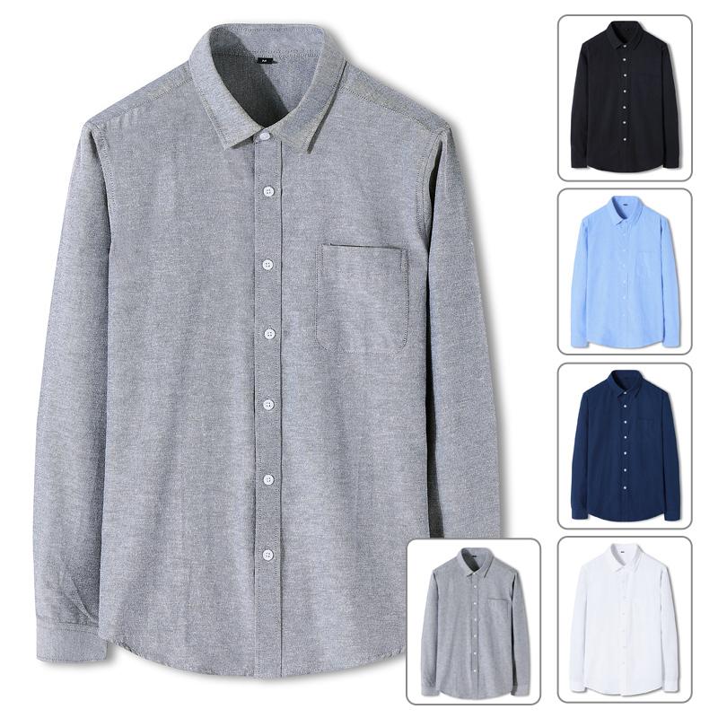 Spring Plain Shirts Men Soft Mens Dress Male Summer Casual Long Sleeve Black White Blue Non-Iron Brand Clothing #S72 Men's
