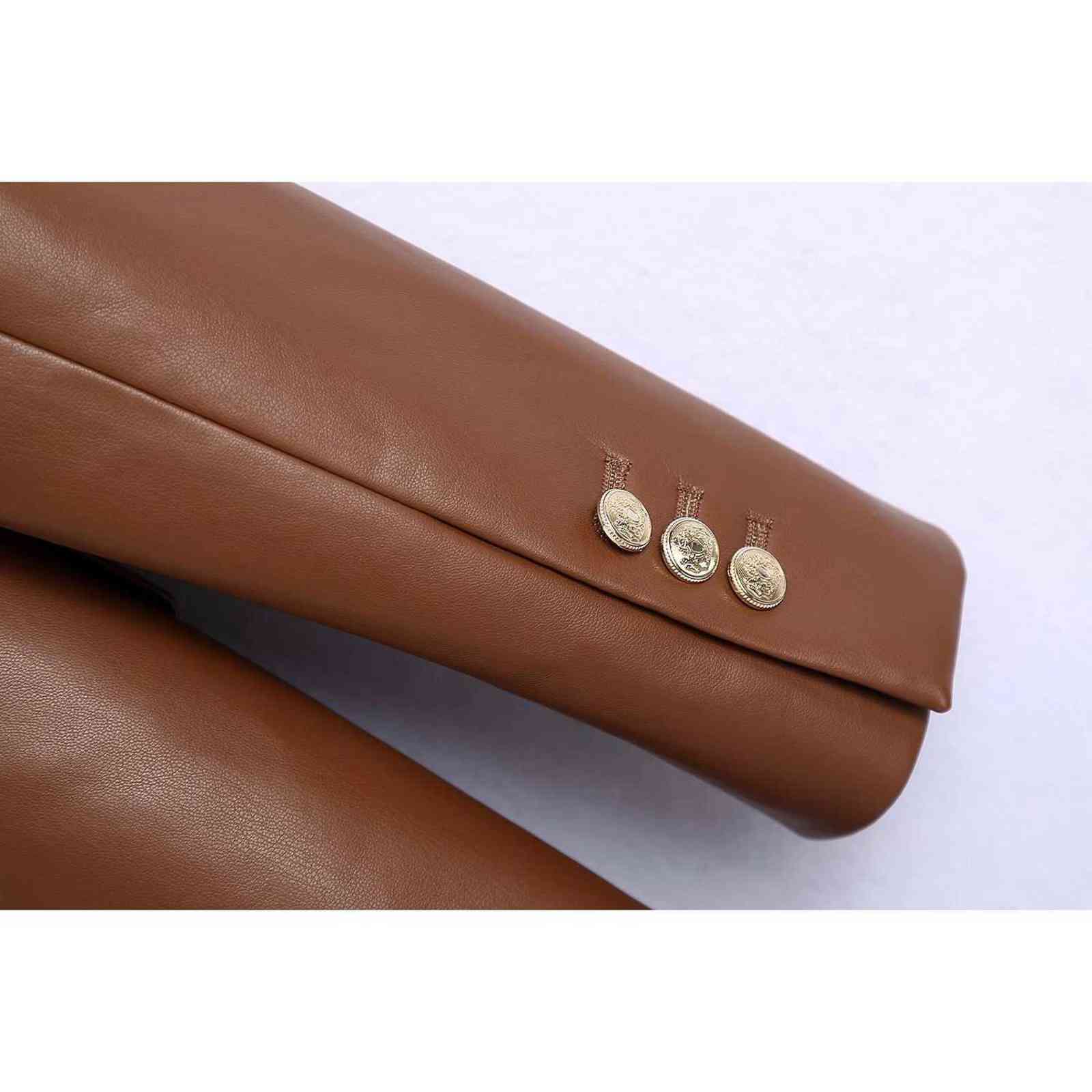 DUOPERI Fashion Faux Leather Blazer Women Elegant Long Sleeves Double breasted Office Lady Suit Female veste femme 211122