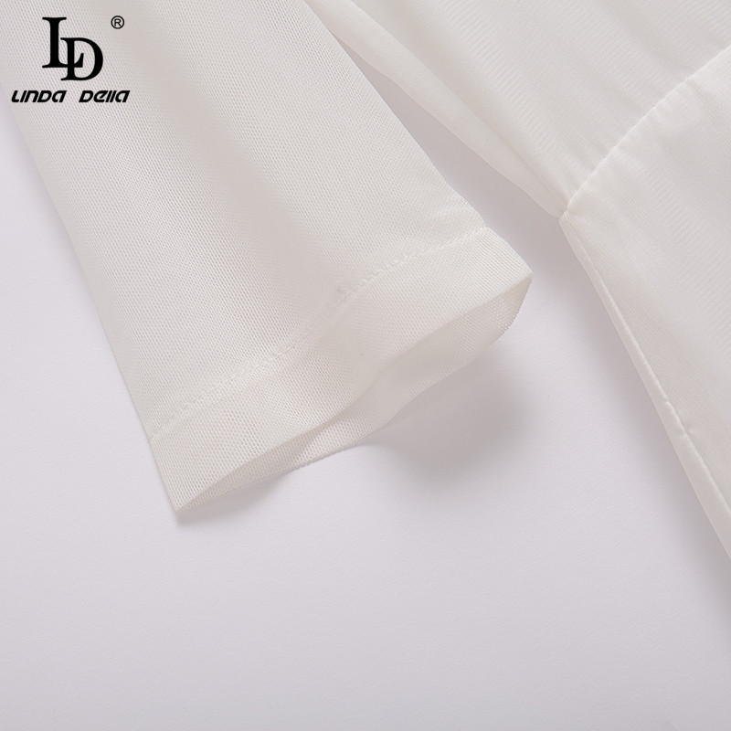 Summer Elegant Floral print Vintage Long Dress Women O-neck White Tulle patchwork Loose Ladies Runway Maxi 210522