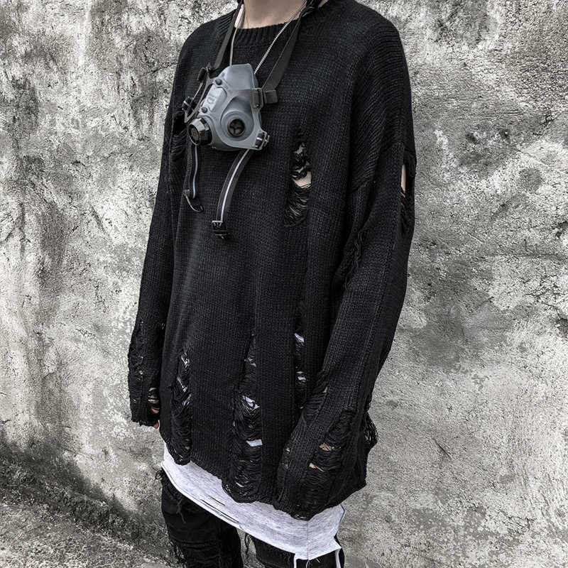 Wash Hole Ripped Knit Sweaters Men Women Streetwear Hip Hop Pullovers Jumper Fashion Oversized All-match Men Winter Clothes 210818