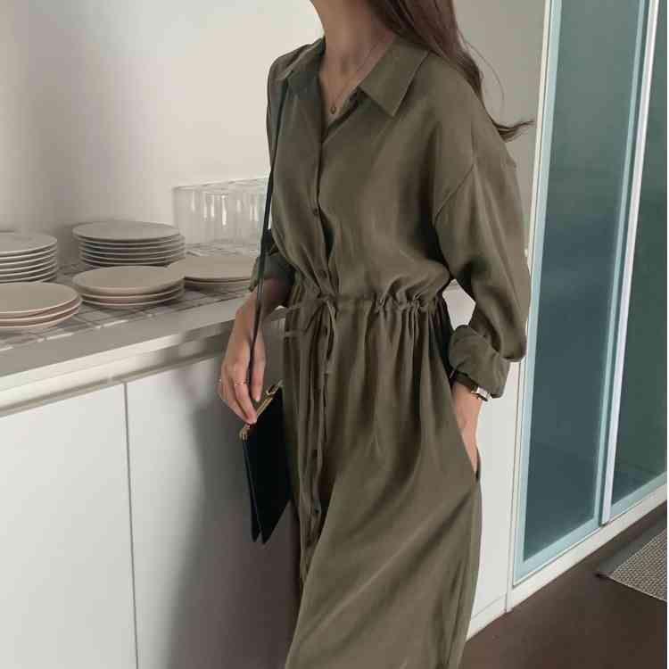 Women Shirt Dress Solid Multi Colors Casual Oversize Lace Up Long Loose Sleeve Vintage 901B 210420