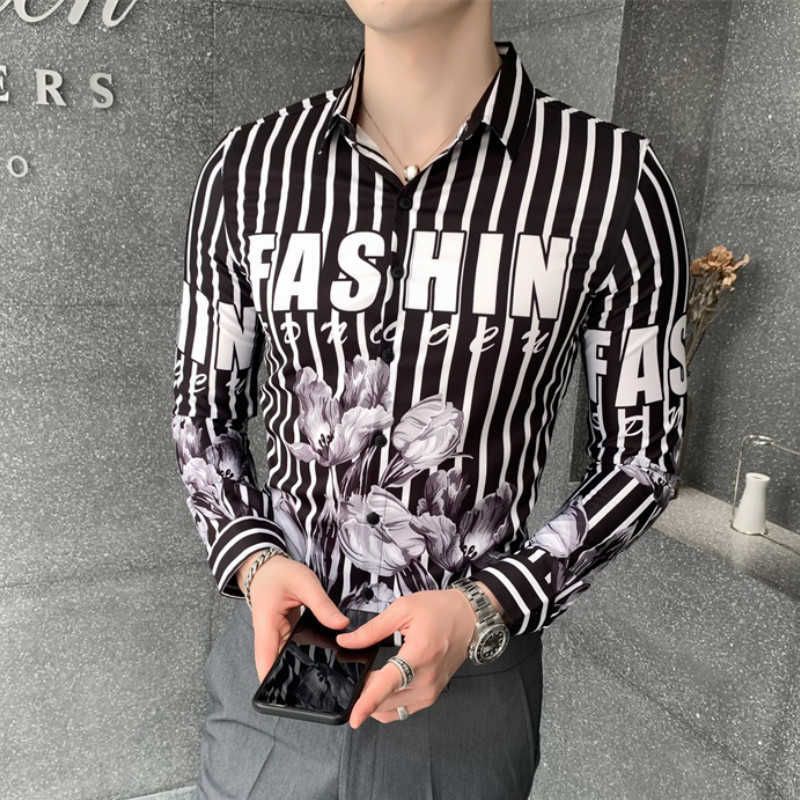Striped Shirts Men Slim Fit Streetwear Casual Shirts Long Sleeve Flower Shirt Nightclub Party Men Clothing Camisas Para Hombre 210527, Black
Striped Shirts Men Slim Fit Streetwear Casual Shirts Long Sleeve Flower Shirt Nightclub Party Men Clothing Camisas Para Hombre 210527, Black