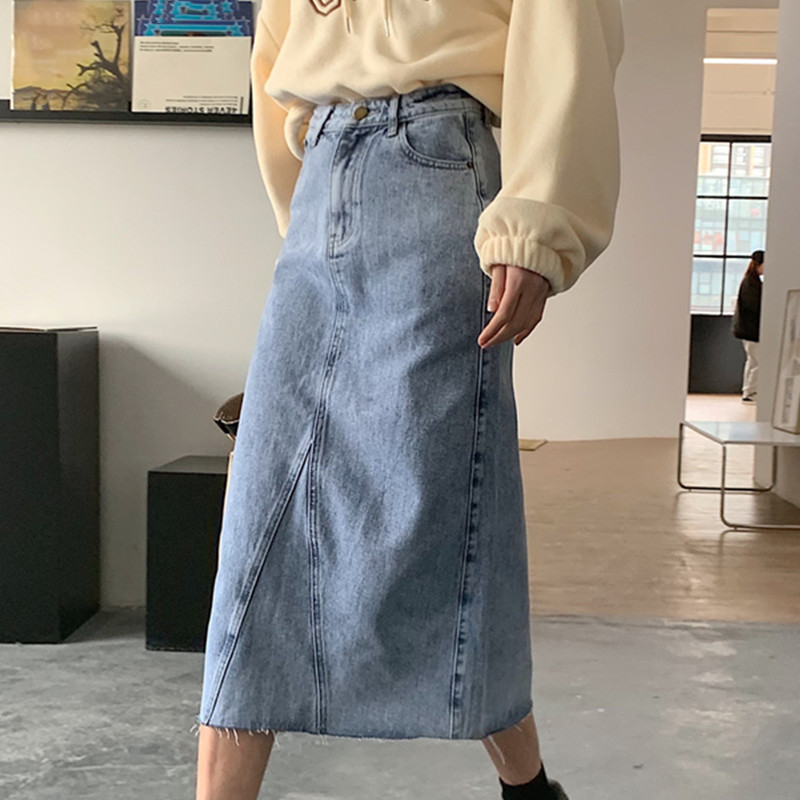 Nomikuma Jeans Skirts Womens Spring Korean Love Heart Printed Pockets Demin Skirt Causal Split Faldas Largas Mujer 6G180 210427