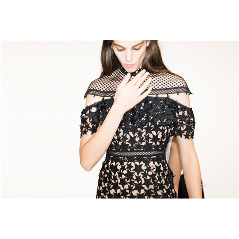 Arrival Self Portait Lace Hollow Out Dress Summer Runway Black Star Dresses Vestidos 210520