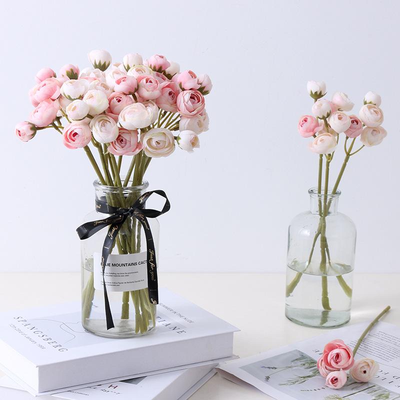 Bouquet Artificial Peony Tea Rose Flowers With Pot Silk Fake Flores Wedding Flower DIY Home Garden Decoration Plants Decorative & Wreaths