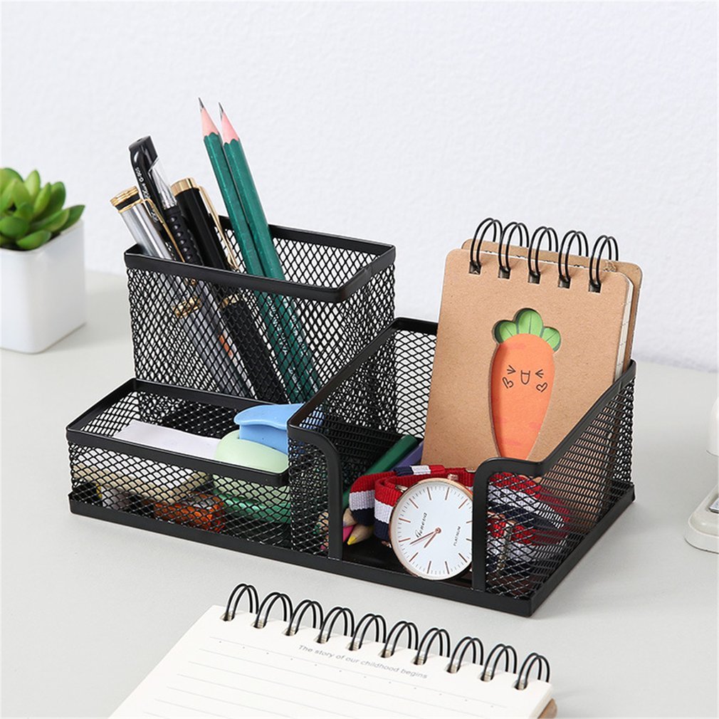 Pen Holder Creative Metal Iron Three Storage Pen holder Student stationery Desktop Office Storage