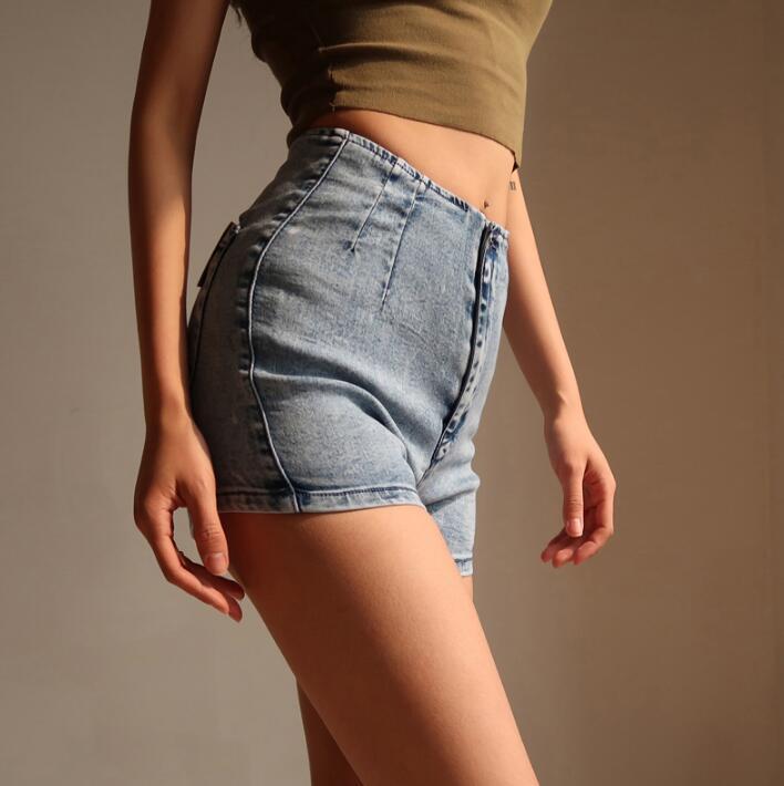 Mom Jeans Vintage High Waist Summer Stretch Washed Skinny Sexy Cotton Denim Mini Short Retro Casual Black Blue Shorts Women's