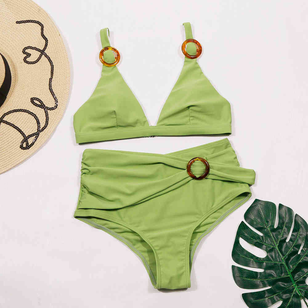 Green Summer Sexy 2 Pieces Bikini Set Vintage Printed Push Up High Cut Swim Wear Bathing Suit Women Swimsuit Bikinis B415 210420