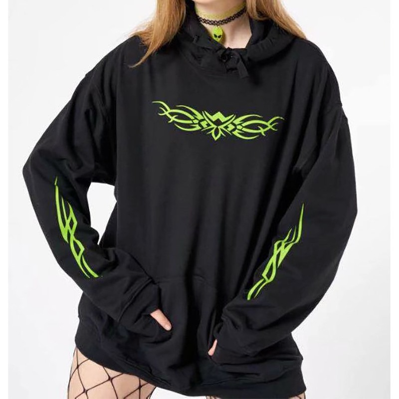 Hipster Hip Hop Fluorescent Pattern Printed Long Sleeve Black Oversized Casual Hoodie, White
Hipster Hip Hop Fluorescent Pattern Printed Long Sleeve Black Oversized Casual Hoodie, White