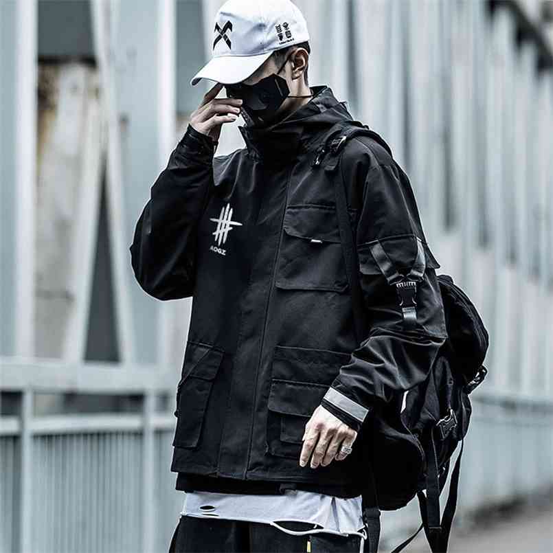 Techwear Streetwear Black Jacket For Men Fashion Waterproof Windbreaker 210820