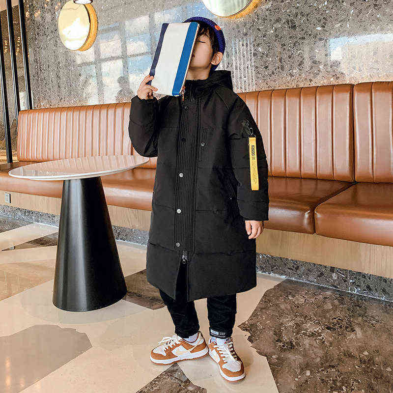 Winter Clothes For Teen Boys 5 To 14Years Thicken Warm Kids Long Jacket Black Cotton Parkas Casual Children Snow Coat Outerwears 211111