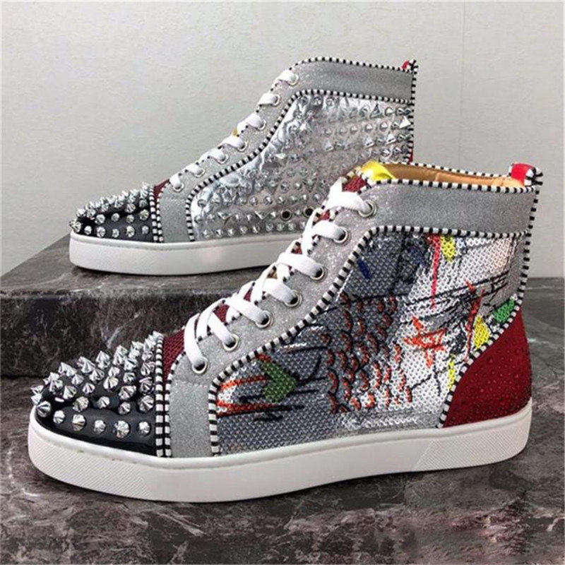 2021 Red Bottom Causal Shoes Fashion Studded Spikes Mens Womens Sneakers Lace Up Printed Leather High Boots Trainer Size 35-48 With Box, Black
2021 Red Bottom Causal Shoes Fashion Studded Spikes Mens Womens Sneakers Lace Up Printed Leather High Boots Trainer Size 35-48 With Box, Black