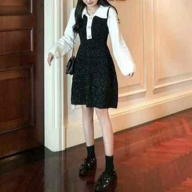 Knitted Dress Women Sweet Button Long Sleeve Elegant Mini Sweater Dress Office Lady Vintage Dress Korean Winter 210521