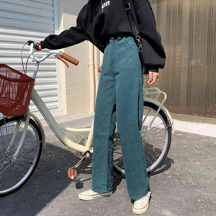 4Color SML spring autumn korean style loose women denim Pants Casual high waist Wide leg long denim jeans pants (F9013) 210423