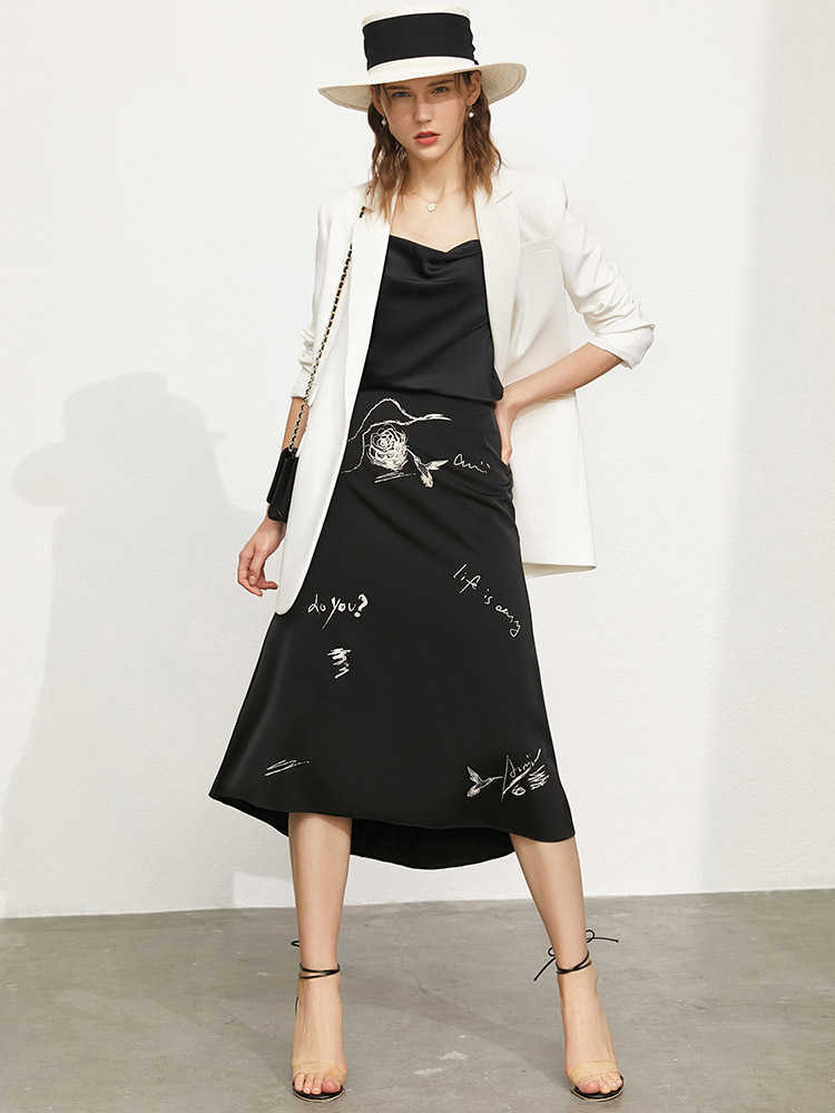 Minimalism Summer Women's Skirt Temperament Printed Aline Loose Dress Causal Chiffon 12170190 210527