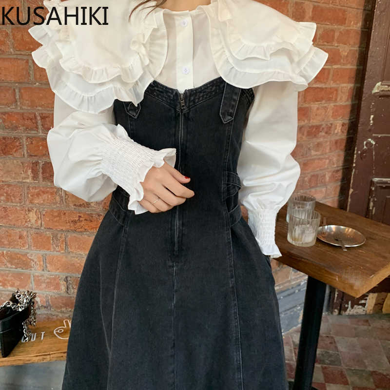 KUSAHIKI Spring Women Sets Peter Pan Collar Blouse Shirt + Demin Tank Dress Korean Elegant Sweet Two Pieces Suits 6E648 210602, White
KUSAHIKI Spring Women Sets Peter Pan Collar Blouse Shirt + Demin Tank Dress Korean Elegant Sweet Two Pieces Suits 6E648 210602, White
