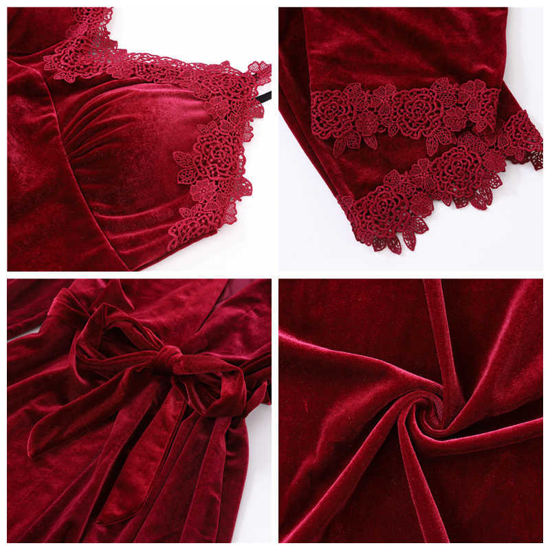JULY'S SONG Women Winter Velvet 4 Piece Sexy Pajamas Set Dressing Gown Lace Sling Shorts Warm Robe Sleepwear Woman Pajamas 210924