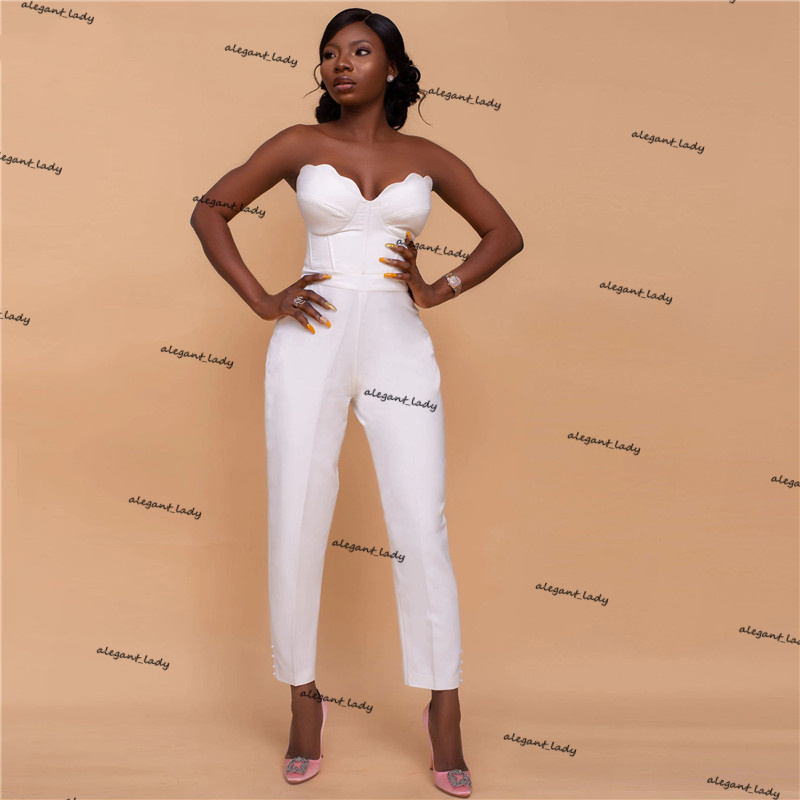 African Wedding Dresses 2021 Bridal Jumpsuits with Cape Sweetheart Bride Reception Jumpsuit Women Pant Suits Vestido De Noiva