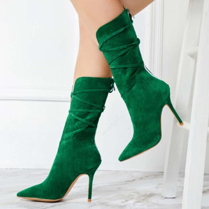 Boots RIBETRINI Sexy Ladies Solid Zipper Cross Tied Mid Calf Shoes Women Stiletto Heels Luxucy Fashion Elegant, Green
Boots RIBETRINI Sexy Ladies Solid Zipper Cross Tied Mid Calf Shoes Women Stiletto Heels Luxucy Fashion Elegant, Green