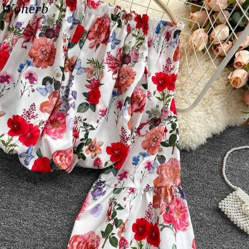 Sexy Off Shoulder Print Blouses Womens Slash Neck Elastic Pleated Shirts Summer Fashion Slim Fit Streetwear Short Tops 210519