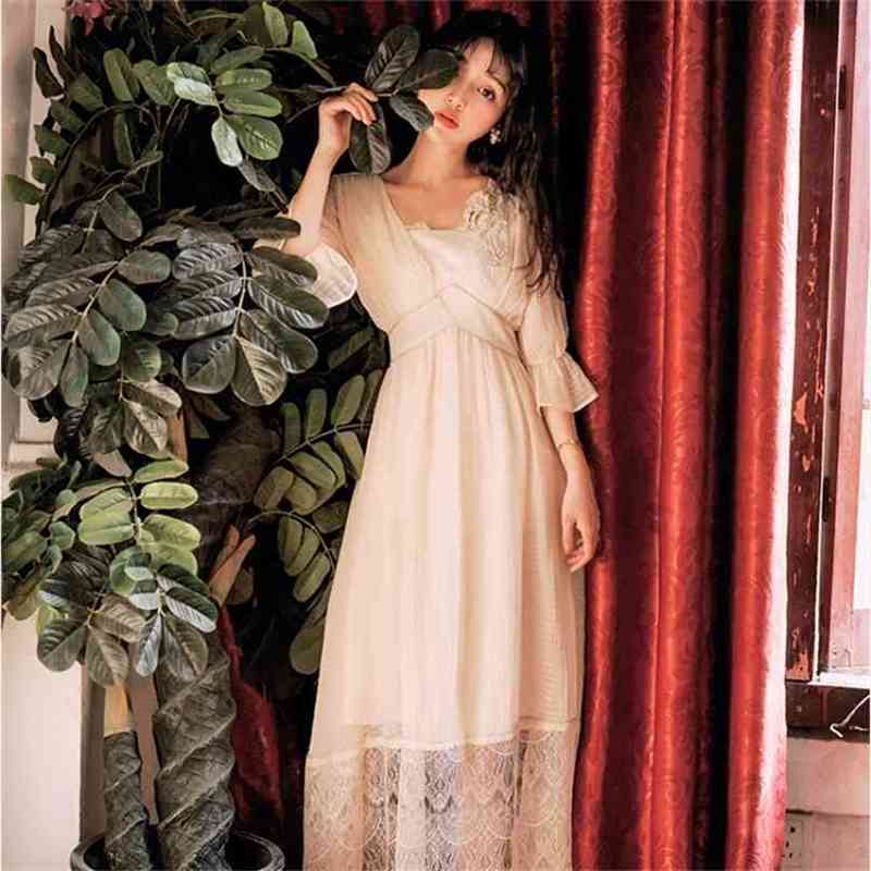 Elegant Female V-neck Ankle-Length Lace Chiffon Long Women Dress Empire Maxi Fairy Slim Ladies Party Dresses Summer 210603, White
Elegant Female V-neck Ankle-Length Lace Chiffon Long Women Dress Empire Maxi Fairy Slim Ladies Party Dresses Summer 210603, White
