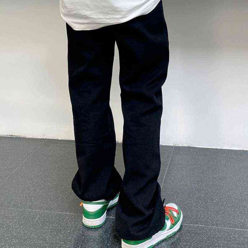HOUZHOU Streetwear Love Embroidery White Baggy Women Fashion Jeans Retro Korean Style Kpop Low Waist Wide Leg Black Denim Pants 211129