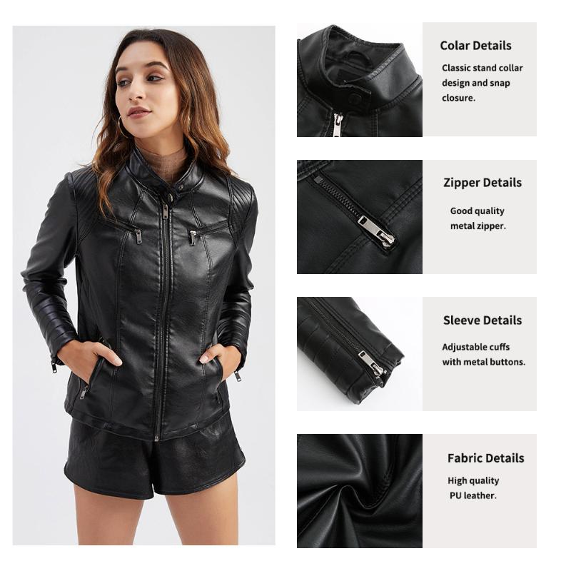 Women Jacket Streetwear Autumn Fashion Motorcycle Black Faux Leather Coats Outerwear Women's &