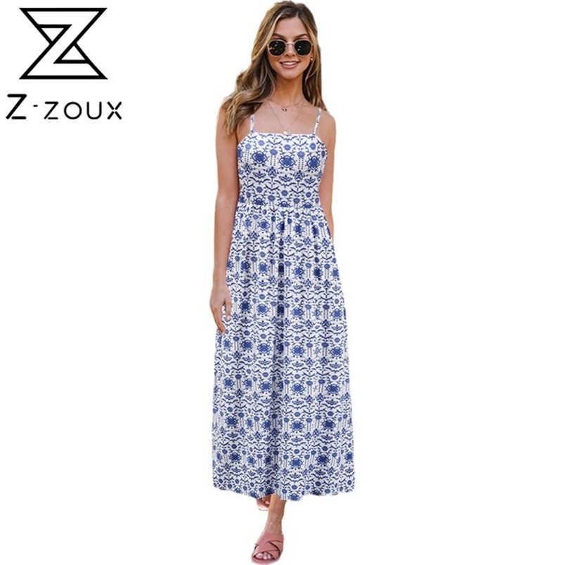 Women Dress Sleeveless Spaghetti Strap Flowers Dresses Plus Size Printing Bohemian For Sexy 210513