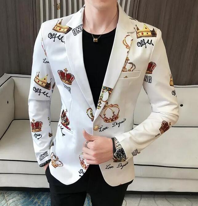Fancy Diamond Crown Printed 2020 Wedding Party Stage Suit Jacket Blazer Men Slim Fit Casual Smart Jaqueta, White
Fancy Diamond Crown Printed 2020 Wedding Party Stage Suit Jacket Blazer Men Slim Fit Casual Smart Jaqueta, White