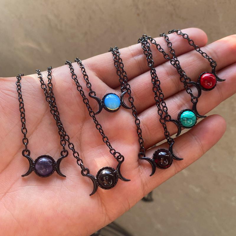 Pendant Necklaces Black Choker Necklace/Moon Necklace/ Triple Moon Goddess Amethyst Crystal Necklace - Witch Jewelry Celestial Gift 
Pendant Necklaces Black Choker Necklace/Moon Necklace/ Triple Moon Goddess Amethyst Crystal Necklace - Witch Jewelry Celestial Gift