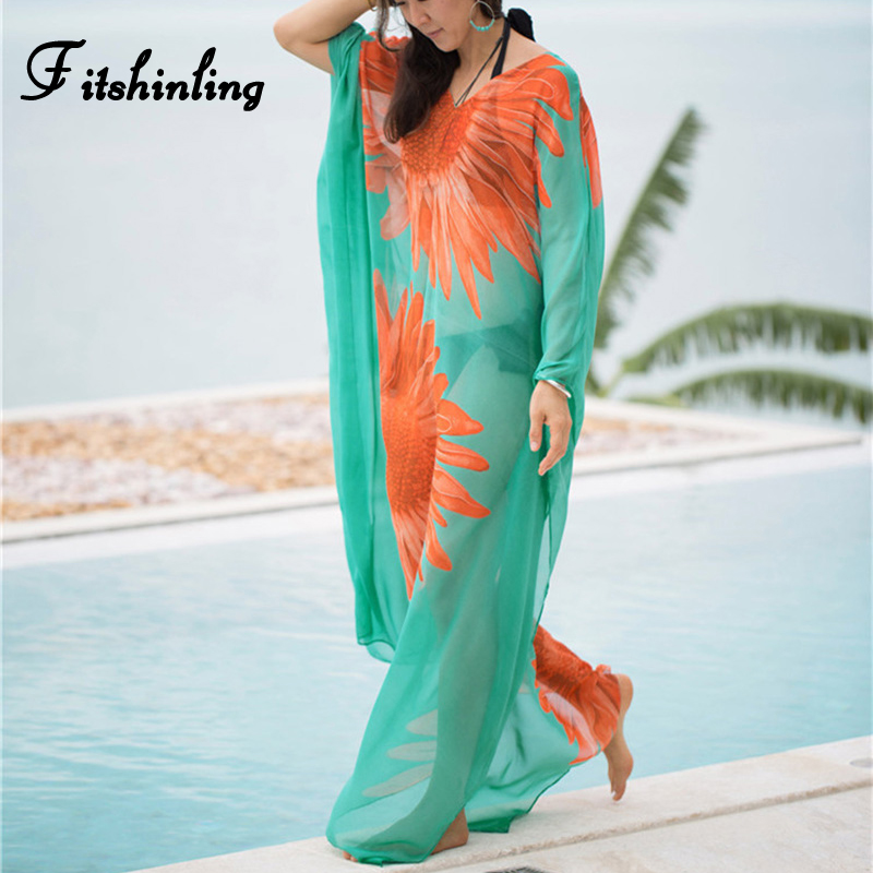 Fitshinling Big sizes chiffon robe beach long dress swimwear flower summer sheer loose straigh maxi dresses women batwing sleeve
Fitshinling Big sizes chiffon robe beach long dress swimwear flower summer sheer loose straigh maxi dresses women batwing sleeve