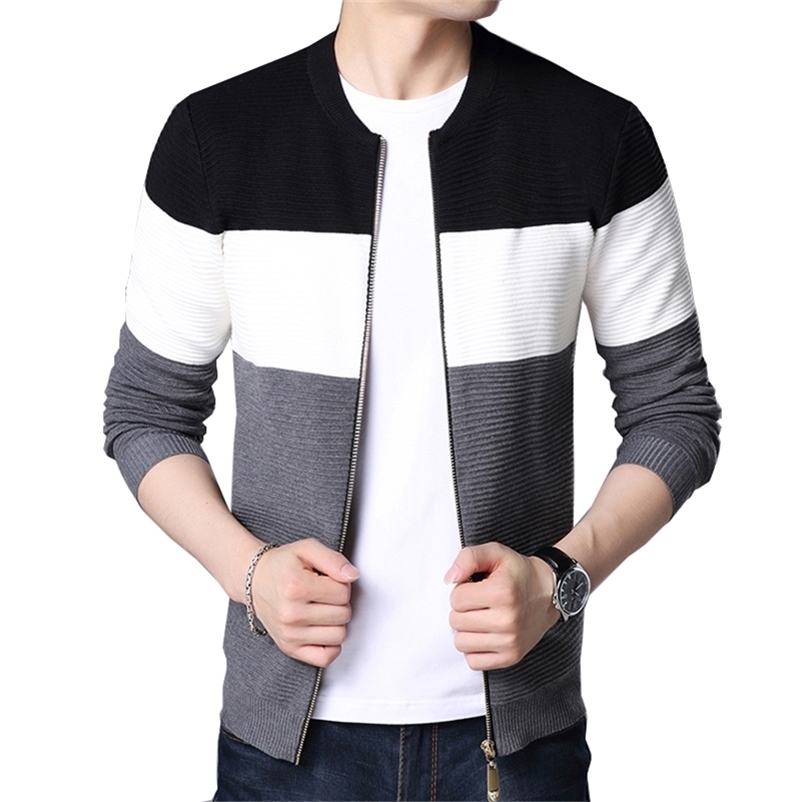 Striped Knit Autumn Casual Cardigan Sweater For Men, Warm Pockets Outwear Coat