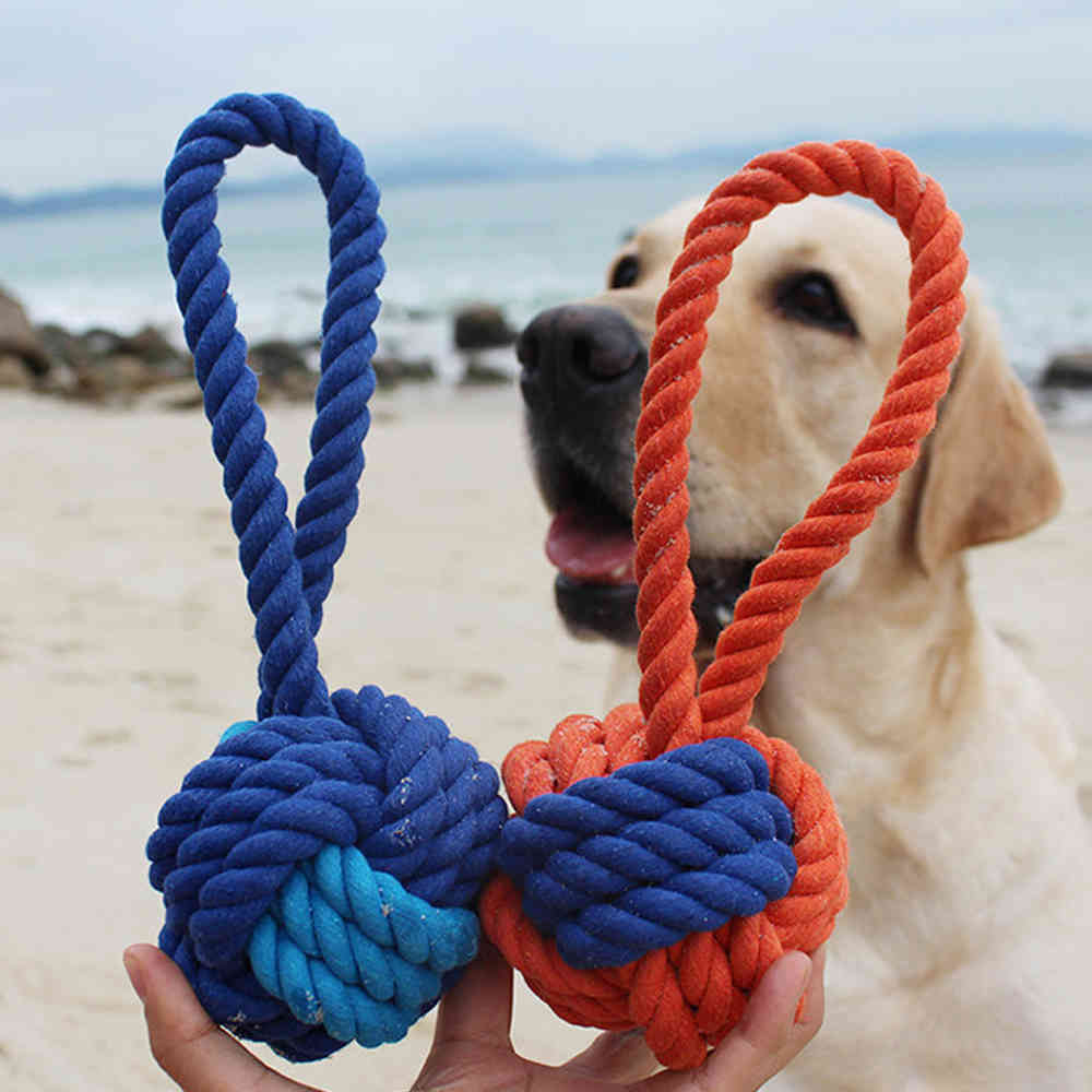 Durable Dog Chew Toy Dogs Linen Rope Ball Tug Of War Toy Teeth Cleaning Strong Pull Playing Dog Puppy Interactive Training Toy
