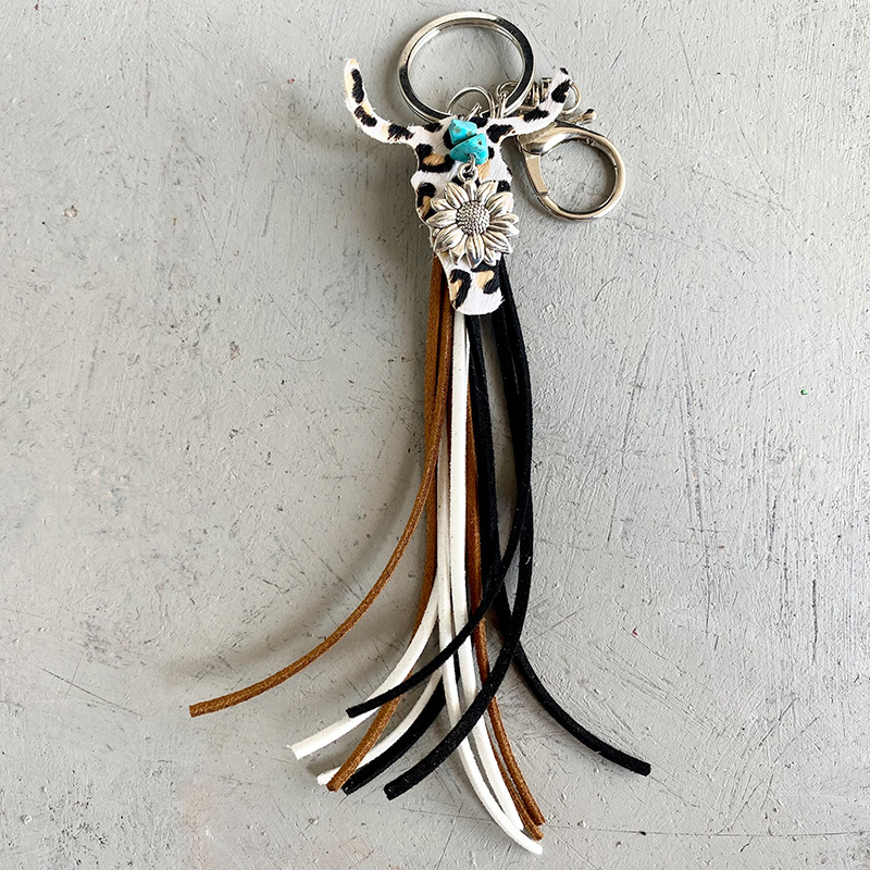 Western Cow shape sunflower key geometry shape leather tassel hoard restoring individuality jewelry by hand
