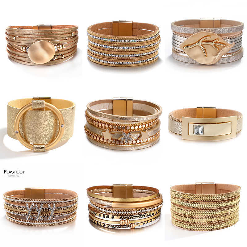 Flashbuy Bohemia Gold Color Leather Bangle Bracelets for Women Fashion Alloy Rhinestone Bangles Couple Jewelry Accessories Q0719
Flashbuy Bohemia Gold Color Leather Bangle Bracelets for Women Fashion Alloy Rhinestone Bangles Couple Jewelry Accessories Q0719