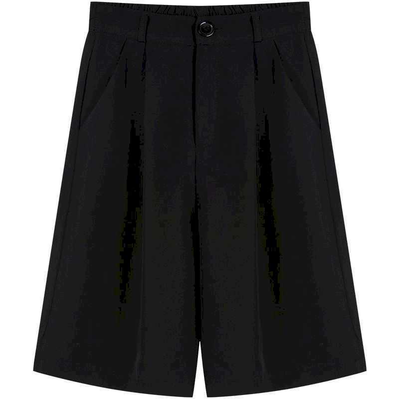 Men Women fifth shorts Korean summer five-point pants loose slim casual wide-leg black straight suit trousers 210526