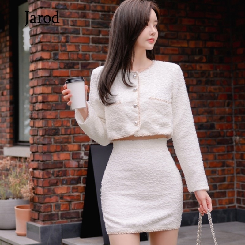 Autumn Winter Vintage Women Tweed Single Breasted Short Coat + Mini Skirt Outfits Suit Female Elegant Fashion 2 Piece Sets 210519