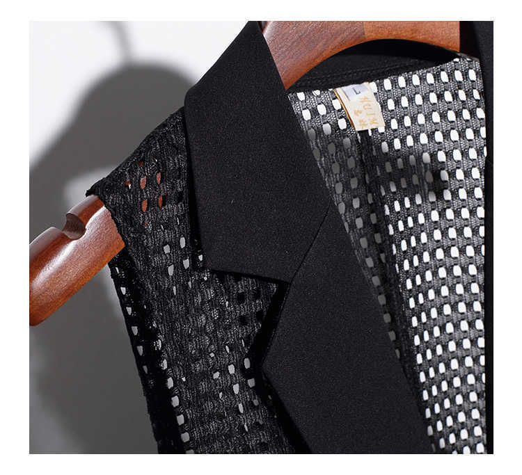 Turn-down Collar Hollow-out Long Women's Vest Plus Size Black Sleeveless Jacket Cardigan Office Lady Summer Waistcoat 4XL 210819