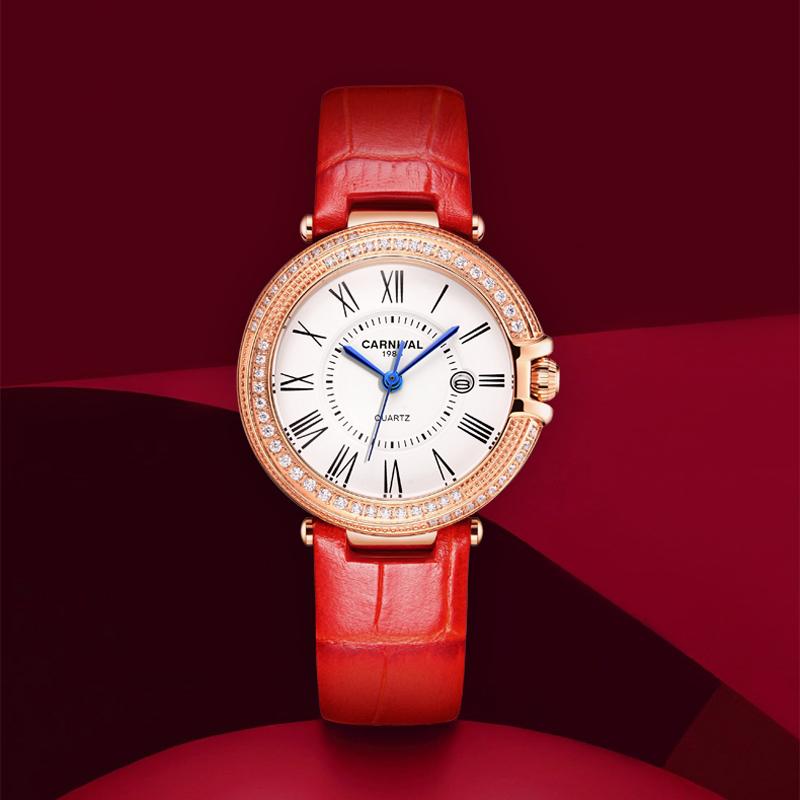 Wristwatches CARNIVAL Brand Women Watch Ladies Fashion Luxury Waterproof Casual Rose Gold Dress Quartz Wristwatch Clock 2021 Saa, Rose gold brown
Wristwatches CARNIVAL Brand Women Watch Ladies Fashion Luxury Waterproof Casual Rose Gold Dress Quartz Wristwatch Clock 2021 Saa, Rose gold brown