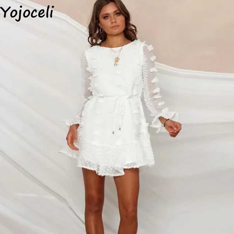 Yojoceli Elegant white lace autumn dres Casual party short daily female vestidos Sexy loose ruffle es 210609