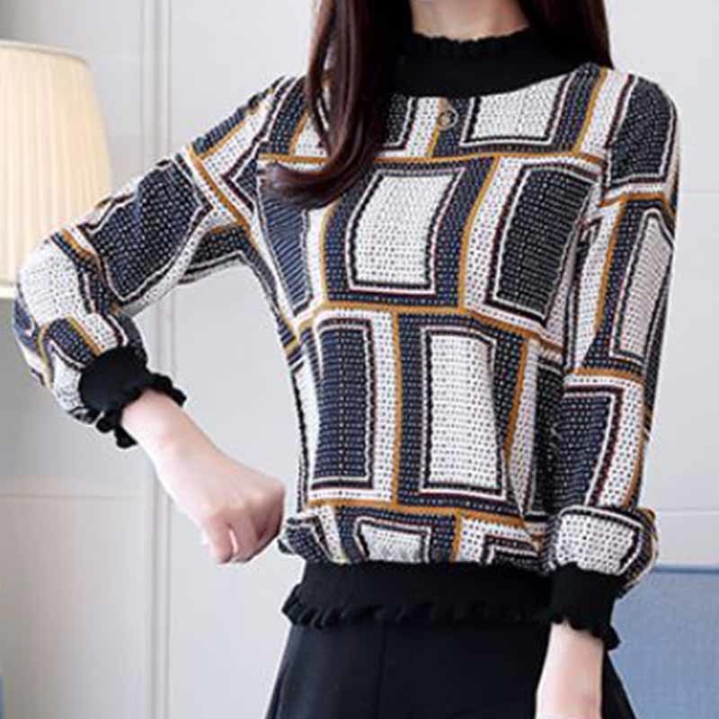 Spring Autumn Fashion Casual Long Sleeve Chiffon Female Tops Striped Plaid Women Blouse Shirt Blusas 0715 40 210518