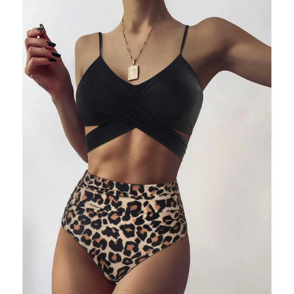 Bikini Swimsuit Women Push Up Set Sexy One Shoulder Beachwear Summer Leopard Bathing Suit High Waist Swimwear 210625