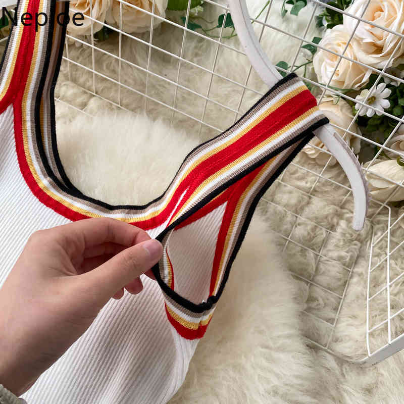 Neploe Contrast Color Summer Dress Knitted Fashion Bodycon Dresses Women Knitting Korean Sexy Stretch High Waist Vestidos 210423