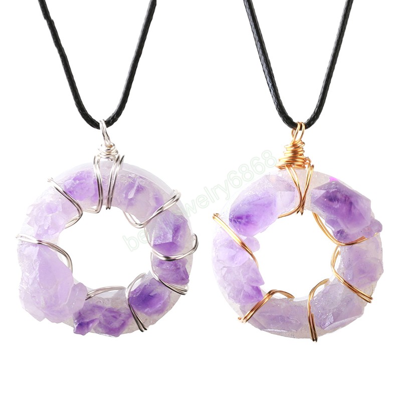 Natural Stone Necklace Silver Gold Color Rope wrap Amethysts Donut Handmade 35mm Crystal Pendant Gift for Women
Natural Stone Necklace Silver Gold Color Rope wrap Amethysts Donut Handmade 35mm Crystal Pendant Gift for Women