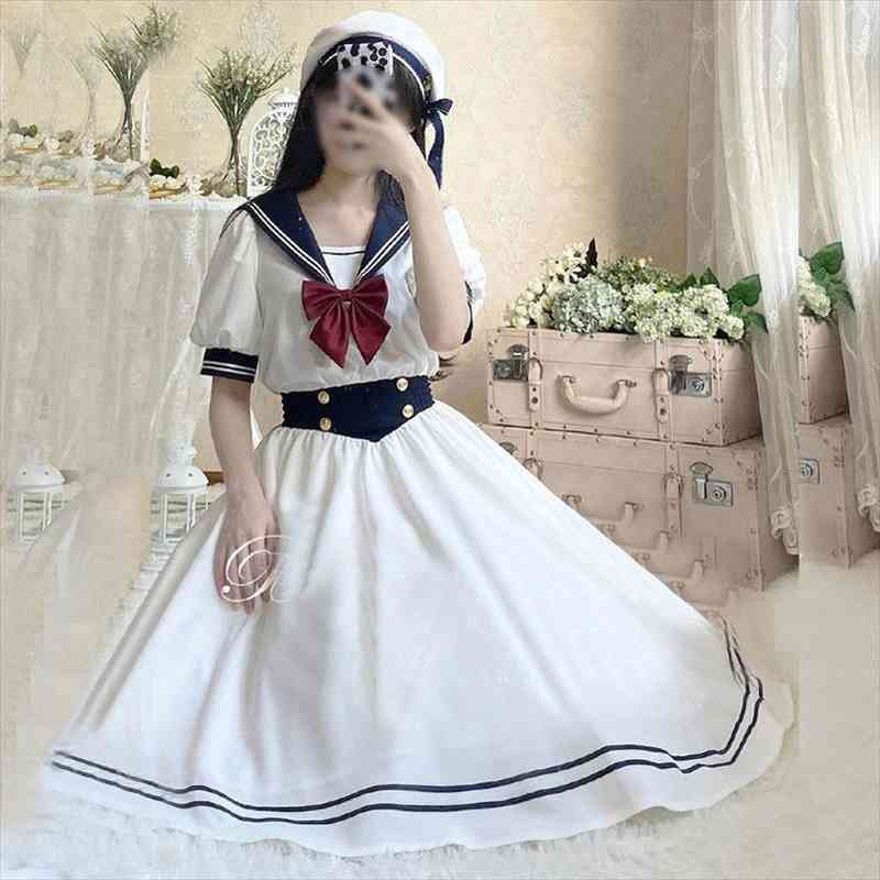 hikigawa preppy sweet woman dress chic sailor collar puff sleeve vestidos female robe lolita dress summer cute womens dresses, Black;gray
hikigawa preppy sweet woman dress chic sailor collar puff sleeve vestidos female robe lolita dress summer cute womens dresses, Black;gray